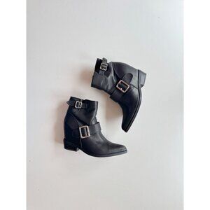JEFFREY CAMPBELL Willis Black Leather Hidden Wedge Heel Ankle Boots, Size 8